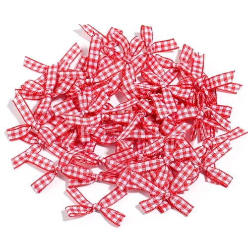 50 Stück karierte Schleifen aus Band, 4 x 2,5 cm, karierte Gingham-Schleifen for Heimwerker, Basteln, Geschenkverpackungen, Partys, Weihnachtsdekorationen(Red) von Generisch