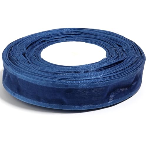 50 Yards/Lot 2,5 cm Sheer Chiffon Band Organza Satin Garn for DIY Nähen Bogen Handwerk Geschenk Verpackung Blumensträuße Party Weihnachten Decor(Deep Blue) von Generisch