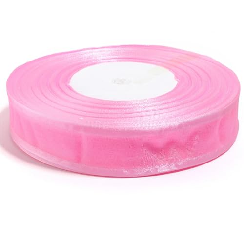 50 Yards/Lot 2,5 cm Sheer Chiffon Band Organza Satin Garn for DIY Nähen Bogen Handwerk Geschenk Verpackung Blumensträuße Party Weihnachten Decor(Pink) von Generisch