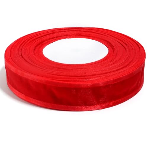 50 Yards/Lot 2,5 cm Sheer Chiffon Band Organza Satin Garn for DIY Nähen Bogen Handwerk Geschenk Verpackung Blumensträuße Party Weihnachten Decor(Red) von Generisch