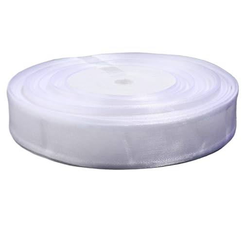 50 Yards/Lot 2,5 cm Sheer Chiffon Band Organza Satin Garn for DIY Nähen Bogen Handwerk Geschenk Verpackung Blumensträuße Party Weihnachten Decor(White) von Generisch