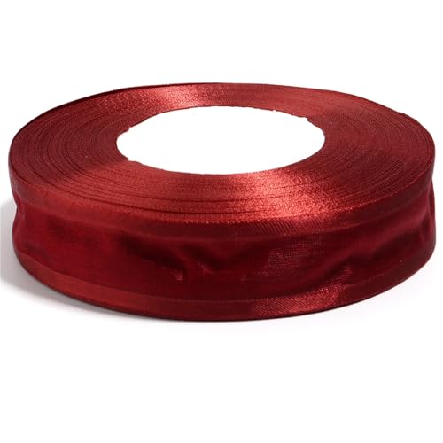 50 Yards/Lot 2,5 cm Sheer Chiffon Band Organza Satin Garn for DIY Nähen Bogen Handwerk Geschenk Verpackung Blumensträuße Party Weihnachten Decor(Wine Red) von Generisch