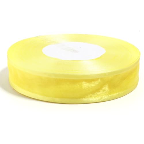 50 Yards/Lot 2,5 cm Sheer Chiffon Band Organza Satin Garn for DIY Nähen Bogen Handwerk Geschenk Verpackung Blumensträuße Party Weihnachten Decor(Yellow) von Generisch