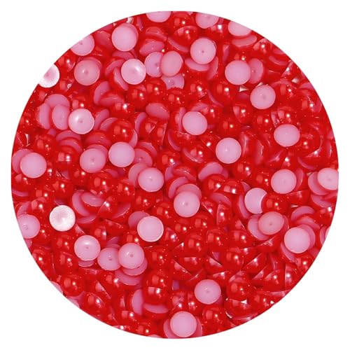 50 bis 500 Stück 2–14 mm Kunststoffperlen, halbrund, flache Rückseite, lose Perlen for DIY-Bastelprojekte, Nagelkunst-Dekoration(Red,8mm 100Pcs) von Generisch