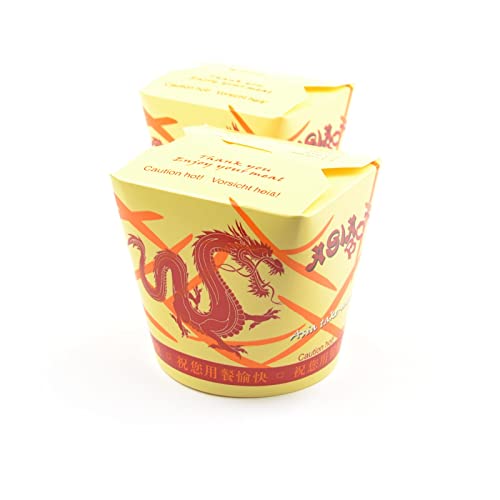 500 Stück Asiaboxen mit Dragon Motiv (26 OZ), 750 ml Dönerbox Foodbox Nudelbox Chinabox Faltbox Pappbox von Generisch