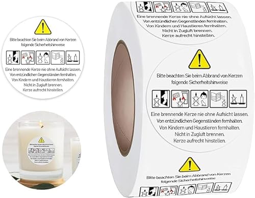 500 Stück Kerzen Warnetiketten auf Deutsch – Runde Sicherheitsaufkleber Ø 3,8 cm für Kerzengläser, Dosen & Wachsblöcke – Warnhinweis Etiketten für selbstgemachte Kerzen & Verpackung 500 Stück Kerzen Warnetiketten auf Deutsch – Runde Sicherheitsaufkleber Ø 3,8 cm für Kerzengläser, Dosen & Wachsblöcke – Warnhinweis Etiketten für selbstgemachte Kerzen & Verpackung von Generisch