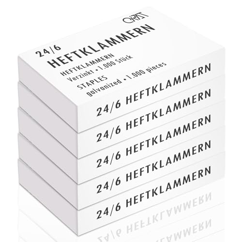 5000 Standard Heftklammern 24/6, verzinkt, Büroklammern Tacker Heftklammern Hefter Klammern 1000 Stück pro Packung (5x1000), 6mm, für Papierstapel bis 25 Blatt von Generisch