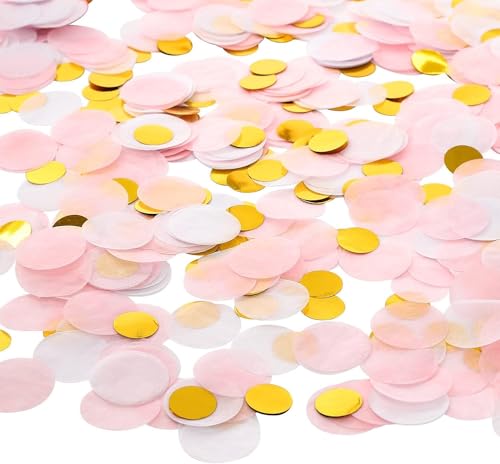 50g Runde Tissue Konfetti Punkte Rosa Weiß Gold Papier Streuung für Hochzeit, Geburtstag, Babyparty, Weihnachten & Ballon Dekorationen, Party Tisch Dekor, Valentinstag Feier von Generisch