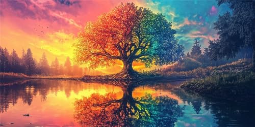 5D DIY Diamond Painting, Diamant Painting Bilder Erwachsene, Eckige Steine Vollbohrer Groß Bunter Baum Diamond Art Set Strass Stickerei Kreuzstich Bastelset für Home Wand Dekor 100x200cm, P5950 von Generisch