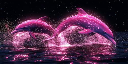 5D DIY Diamond Painting, Diamant Painting Bilder Erwachsene, Runde Steine Vollbohrer Groß Rosa Delfin Diamond Art Set Strass Stickerei Kreuzstich Bastelset für Home Wand Dekor 100x200cm, P6214 von Generisch