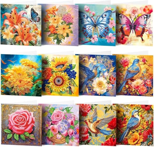 5D DIY Diamond Painting Karten, 6 Stück Strass Handwerk Grußkarte,Diamant Malerei Geschenkkarte Feiertags Dankeschön Handgefertigte Grußkarten für Familie, Liebhaber,Freunde (12 Stück) von Generisch
