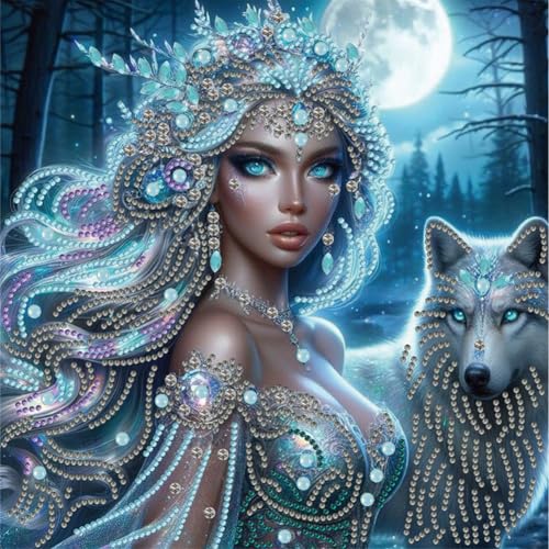 5D-Diamant-Kunst, Diamant-Malerei-Set für Erwachsene, Stickbilder, Kunsthandwerk für Anfänger, Heimdekoration, Geschenk, 30 x 30 cm, Motiv: Mädchen Wolf 5D-Diamant-Kunst, Diamant-Malerei-Set für Erwachsene, Stickbilder, Kunsthandwerk für Anfänger, Heimdekoration, Geschenk, 30 x 30 cm, Motiv: Mädchen Wolf von Generisch