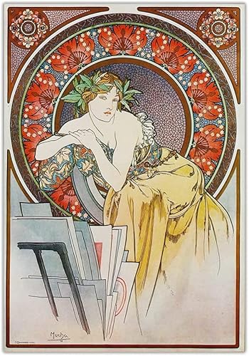 5D-Diamant-Malset für Erwachsene und Kinder, Alphonse Mucha, Mädchen mit Staffelei, DIY-Diamantmalerei von Generisch
