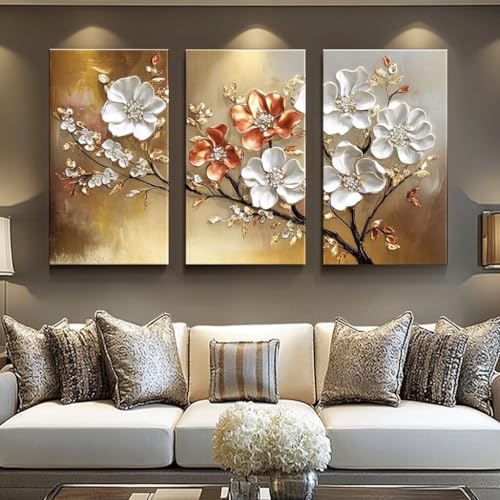 5D Diamant Painting Set,3 Stück Diamond Painting Bilder,DIY Diamant Malerei Kinder Erwachsene Diamond Painting nach Zahlen Diamond Art Kits für Home Wall Décor Abstrakte weiße Blumen 150x70cm Y3518 5D Diamant Painting Set,3 Stück Diamond Painting Bilder,DIY Diamant Malerei Kinder Erwachsene Diamond Painting nach Zahlen Diamond Art Kits für Home Wall Décor Abstrakte weiße Blumen 150x70cm Y3518 von Generisch