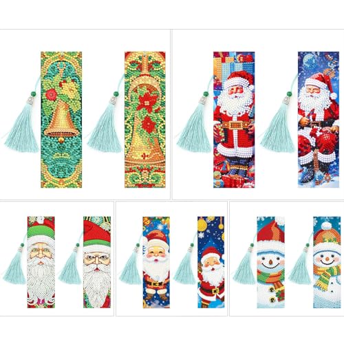 5D Diamond Art Painting PU Weihnachts-Lesezeichen mit Schmetterlings-Anhängern, DIY handgefertigte Diamantkunst-Weihnachts-Lesezeichen, Geschenk für Seitenmarkierung, einseitig, 5 Stück - C von Generisch