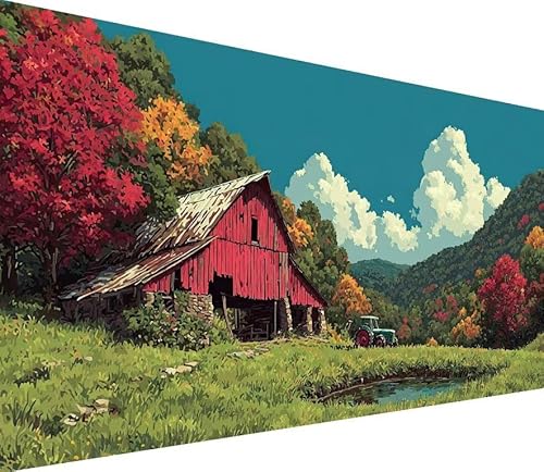 5D Diamond Painting Erwachsene Bauernhaus Diamond Painting Berg DIY 5D Voller (Eckige) Diamant Art Anfänger Basteln Sets, Stickerei Kreuzstichi für Wand Deko, Geschsenk für Mädchen 40x80cm 3-8T58 von Generisch