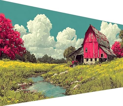 5D Diamond Painting Erwachsene Bauernhaus Diamond Painting Fluss DIY 5D Voller (Eckige) Diamant Art Anfänger Basteln Sets, Stickerei Kreuzstichi für Wand Deko, Geschsenk für Mädchen 60x120cm M-1L54 von Generisch
