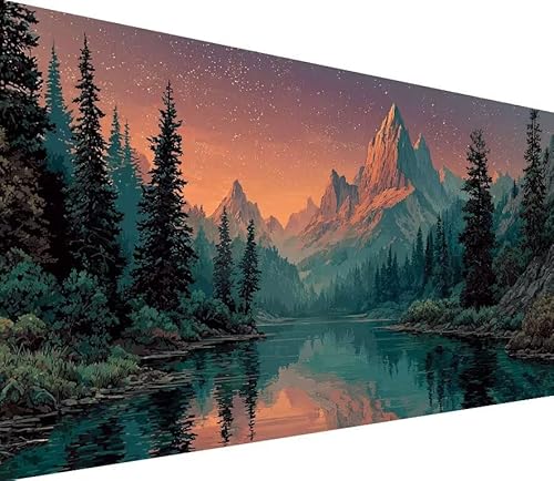 5D Diamond Painting Erwachsene Berg Diamond Painting Fluss DIY 5D Voller (Eckige) Diamant Art Anfänger Basteln Set, Stickerei Kreuzstich Malerei für Wand Deko, Geschsenk für Mädchen 60x120cm 0-M150 von Generisch