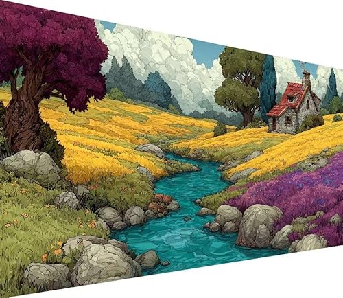 5D Diamond Painting Erwachsene Haus Diamond Painting Fluss DIY 5D Voller (Eckige) Diamant Art Anfänger Basteln Set, Stickerei Kreuzstich Malerei für Wand Deko, Geschsenk für Mädchen 70x140cm K-8929 von Generisch