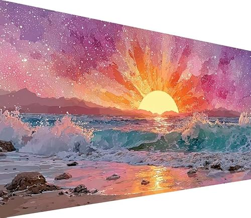 5D Diamond Painting Erwachsene Sonne Diamond Painting Sea DIY 5D Voller (Eckige) Diamant Art Anfänger Basteln Set, Stickerei Kreuzstich Malerei für Wand Deko, Geschsenk für Mädchen 80x160cm M-MU46 von Generisch