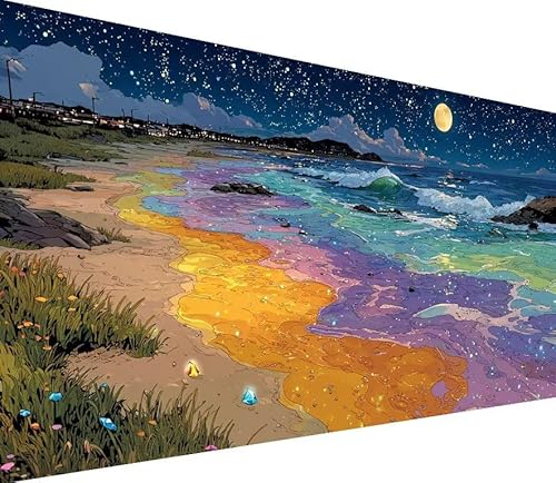 5D Diamond Painting Erwachsene Strand Diamond Painting Mond DIY 5D Voller (Eckige) Diamant Art Anfänger Basteln Set, Stickerei Kreuzstich Malerei für Wand Deko, Geschsenk für Mädchen 40x80cm M-7092 von Generisch