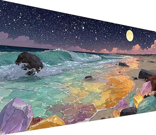 5D Diamond Painting Erwachsene Strand Diamond Painting Mond DIY 5D Voller (Eckige) Diamant Art Anfänger Basteln Set, Stickerei Kreuzstich Malerei für Wand Deko, Geschsenk für Mädchen 50x100cm 3-4P81 von Generisch