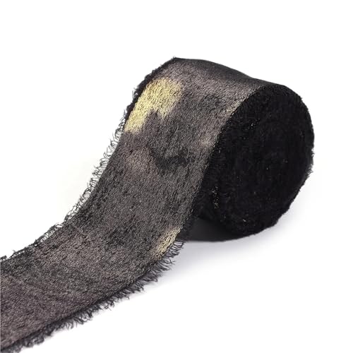 5M Roll Frayed Edge Satin Band Handgefertigtes Chiffon Band für Hochzeitsstrauß Verpackung Geschenkverpackung Dekoration Home Handwerk Zubehör(Black x gold) von Generisch