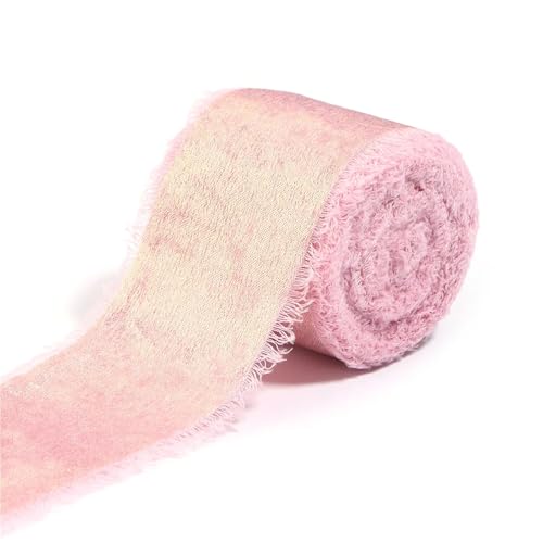 5M Roll Frayed Edge Satin Band Handgefertigtes Chiffon Band für Hochzeitsstrauß Verpackung Geschenkverpackung Dekoration Home Handwerk Zubehör(Pink) von Generisch
