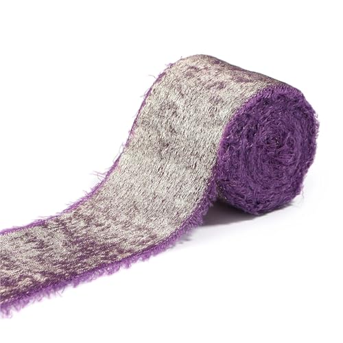 5M Roll Frayed Edge Satin Band Handgefertigtes Chiffon Band für Hochzeitsstrauß Verpackung Geschenkverpackung Dekoration Home Handwerk Zubehör(Purple) von Generisch