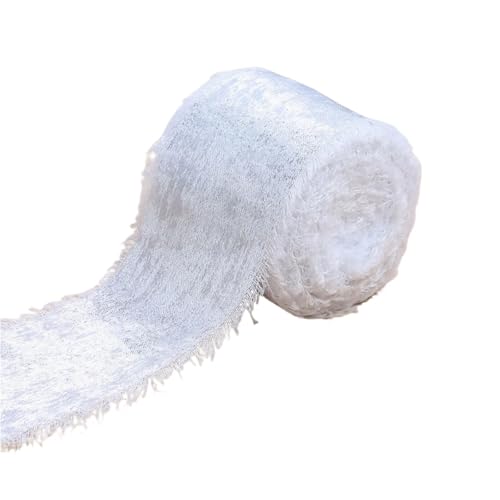 5M Roll Frayed Edge Satin Band Handgefertigtes Chiffon Band für Hochzeitsstrauß Verpackung Geschenkverpackung Dekoration Home Handwerk Zubehör(White) von Generisch