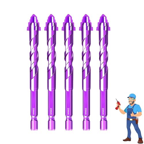 5PCS Premium 4-Flute Drill Bit Set, Premium 4-Flute Gezahnte Kante Drill Bit Set, High-Strength Skewed Head, Multi-Flute Operation für Keramikfliesen, Stein und Glas (10m-5pc) von Generisch