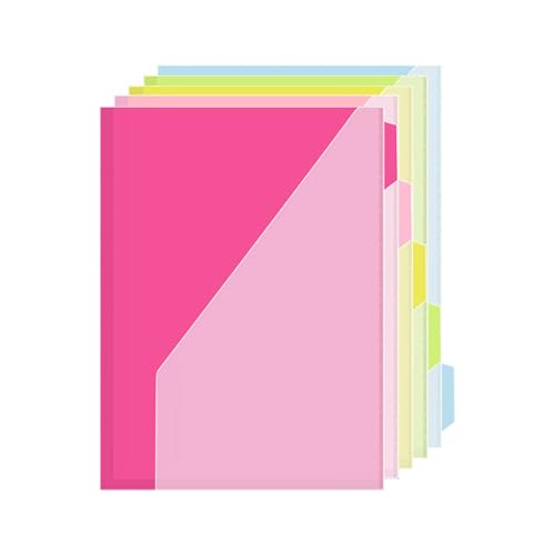 5er-Set Farbige Register mit Doppeltaschen - DIN A4 Ordnerblätter für non-Loch-Ringbuch, Dokumenten-Trennblätter mit Klarsichtfolientaschen (Grün/Blau/Gelb/Rosa/Pink) von Generisch