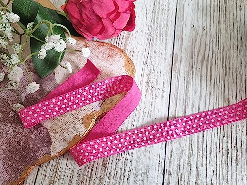 5m Elastisches Schrägband Mit Punkte 16mm breit - Pink OEKO-TEX Made in Holland von Generisch