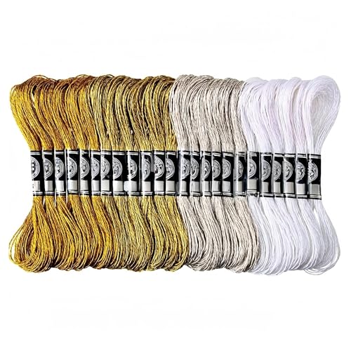 6/24 Stück Metallic-Stickgarn, Glitzer-Strangfäden, DIY-Faden, Kreuzstich, Polyesterfaden for Armbänder, Basteln(24Pcs Mixed) von Generisch