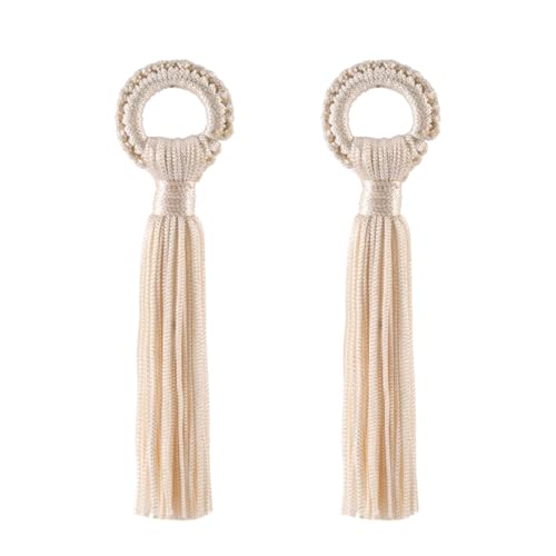 6 Stück 11 cm Polyester-Seidenquasten-Anhänger, gestrickte Ringanhänger für DIY-Näharbeiten, Basteln, Taschen, Dekoration, Heimvorhang(Beige) von Generisch