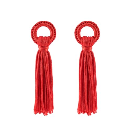 6 Stück 11 cm Polyester-Seidenquasten-Anhänger, gestrickte Ringanhänger für DIY-Näharbeiten, Basteln, Taschen, Dekoration, Heimvorhang(Red) von Generisch