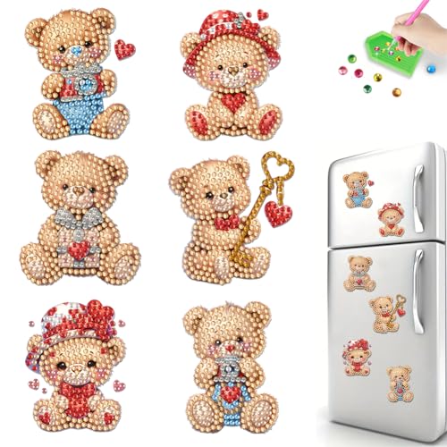 6 Stück Diamond Painting Magnete Kühlschrank Set,einfache Bär Diamant Malerei Kühlschrankmagnete,Kunsthandwerk für Anfänger und Erwachsene,für Whiteboard,Pinnwand,Kühlschrank,Magnettafel-Bär von Generisch