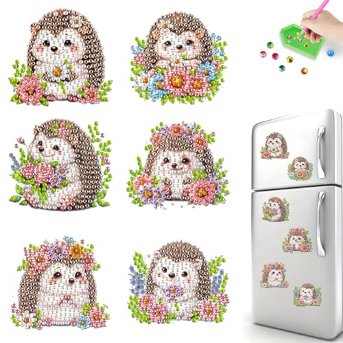 Generisch 6 Stück Diamond Painting Magnete Kühlschrank Set,einfache Igel Diamant Malerei Kühlschrankmagnete,Kunsthandwerk für Anfänger und Erwachsene,für Whiteboard,Pinnwand,Kühlschrank,Magnettafel von Generisch