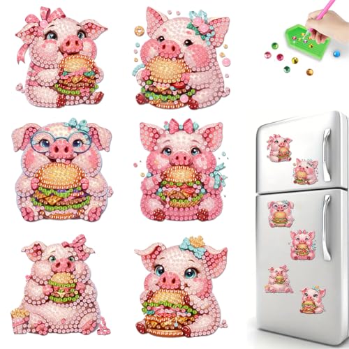 6 Stück Diamond Painting Magnete Kühlschrank Set,einfache Schwein Diamant Malerei Kühlschrankmagnete,Kunsthandwerk für Anfänger und Erwachsene,für Whiteboard,Pinnwand,Kühlschrank,Magnettafel von Generisch