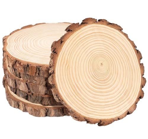 Holzscheiben 20-22 cm ohne Loch, holzscheiben zum basteln 6 Stück, Unvollendete Holzkreise, Runde Holzscheibe 2cm Dick, Große Baumscheiben für DIY-Basteleien, Holzscheiben Deko von Generisch