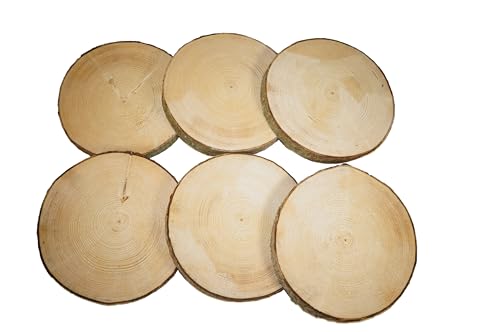6 Stück Holzscheiben 20-23cm Durchmesser Astscheiben Baumscheiben mit Rinde Deko Basteln Floristik, von Generisch