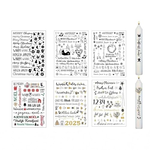 6 Stück Kerzen Tattoos Weihnachtskerze Schneemann Wasser Aufkleber DIY Schneemann Wasser Aufkleber für Kerze Weihnachten Thema Aktivität Stimmung Kerze Dekoration Licht Wasser Aufkleber von Generisch