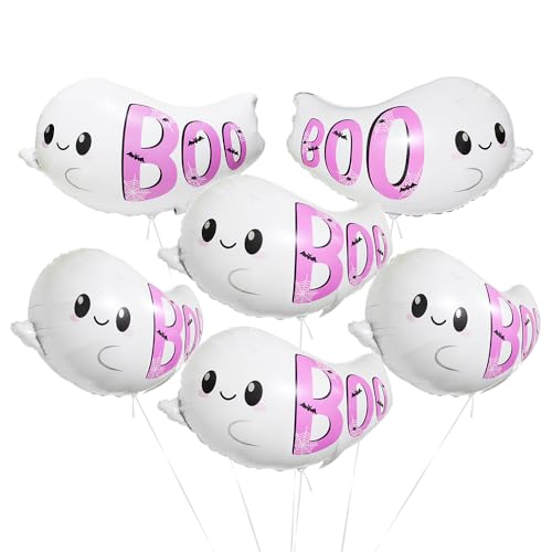 6 Stück süßer weißer Folienballon in Geisterform, große weiße gruselige Geister-Halloween-Boo Luftballons für Neuheit Geburtstag Geist Babyparty Trick or Treat Spukhaus Party Dekoration Supplies von Generisch
