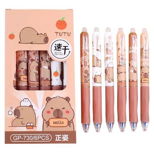 6 Stücke niedliche Capybara -Gel -Stifte, einziehbare Cartoon Capybara Stifte, Capybara -Kugelschreiber, 0,5 mm blau Tintenstiftschalter School Stifte, schwarze Tintenschreibschule School Pencil von Generisch
