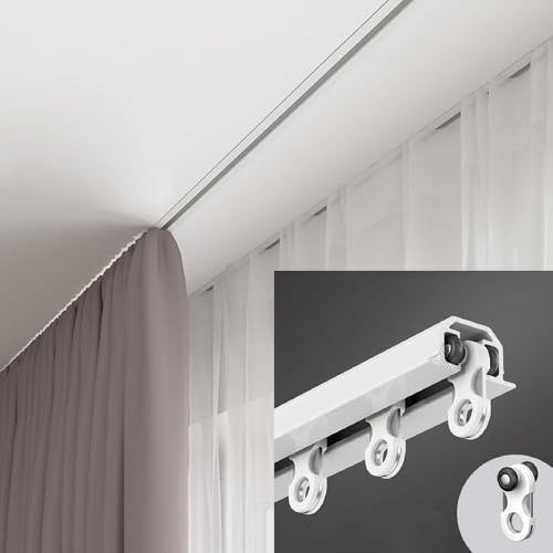 6 m geräuschlose Schiebedecken-Vorhangschiene – robuste Metallhalterung für Einbaudecken – ideal für Küchen- und Duschvorhänge (weiß, 6 m) von Generisch