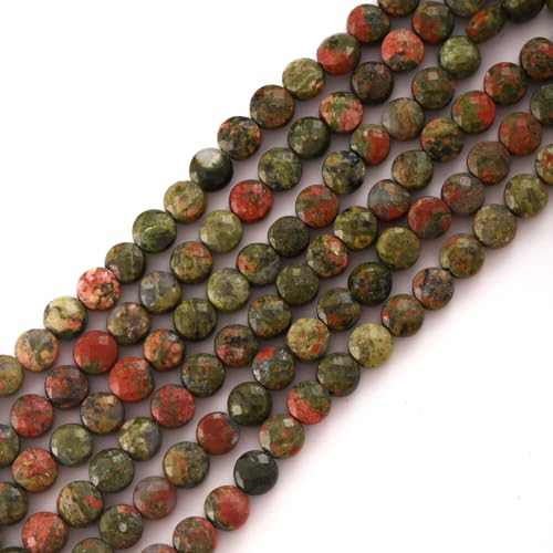6 mm facettierte natürliche Unakit-Steinperlen, Münzscheibe, Edelstein-Abstandshalter, Perlen für Schmuckherstellung, DIY, Armband, Halskette von Generisch