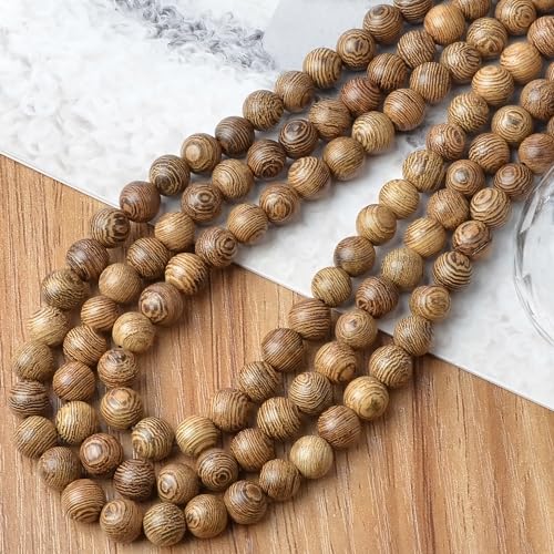 6 mm natürliche Holzperlen, rund, lose Perlen, Schmuckherstellung, mit Faden, 200 Stück (goldenes Holz, 6 mm) von Generisch