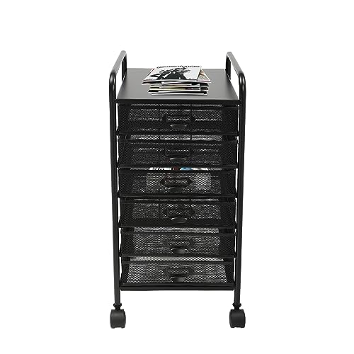 6-stöckiger Rollwagen aus Netzstoff mit Rollen – Aktenschrank mit 6 Schubladen & Basteln für Make-up, Küche, Bürobedarf & Werkzeuge – schlankes Metalldrahtdesign (schwarz) von Generisch
