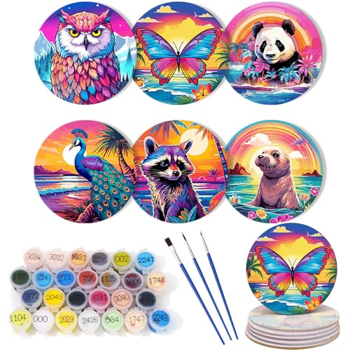 6-teiliges Malen-nach-Zahlen-Untersetzer-Set mit Halter, DIY Malen nach Zahlen, Untersetzer für Erwachsene und Anfänger, Untersetzer mit Pinseln, Acrylfarbe, Malen nach Zahlen, Bastelbedarf -06-Tiere 6-teiliges Malen-nach-Zahlen-Untersetzer-Set mit Halter, DIY Malen nach Zahlen, Untersetzer für Erwachsene und Anfänger, Untersetzer mit Pinseln, Acrylfarbe, Malen nach Zahlen, Bastelbedarf -06-Tiere von Generisch