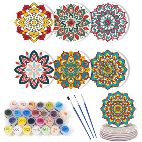6-teiliges Malen-nach-Zahlen-Untersetzer-Set mit Halter, DIY Malen nach Zahlen, Untersetzer für Erwachsene und Anfänger, Untersetzer mit Pinseln, Acrylfarbe, Malen nach Zahlen, Bastelbedarf 6-teiliges Malen-nach-Zahlen-Untersetzer-Set mit Halter, DIY Malen nach Zahlen, Untersetzer für Erwachsene und Anfänger, Untersetzer mit Pinseln, Acrylfarbe, Malen nach Zahlen, Bastelbedarf von Generisch